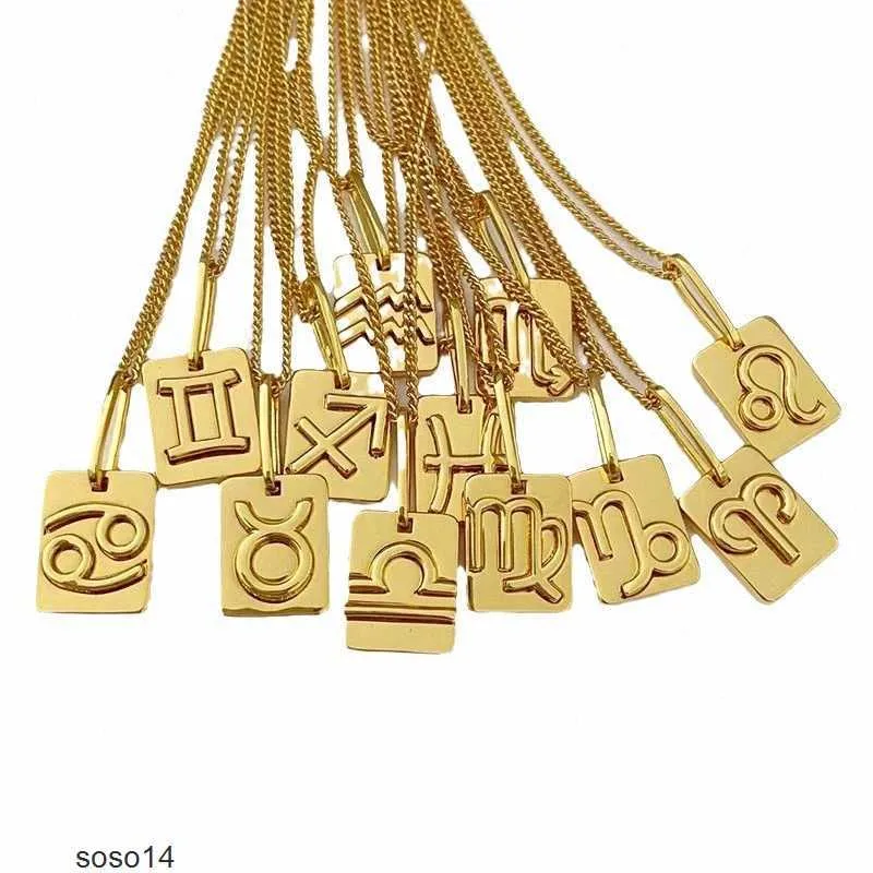 Designerkedjor för män Kvinnor Tolv konstellationer Rune Gold Color Square Friend First Letter Initials Necklace Gift J1NW# 52M2