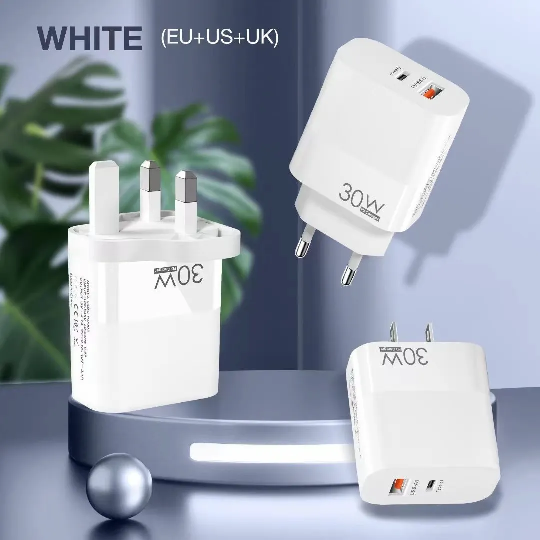 30W 2usb Type C Fast Charger USB Typ C Wall Power Adapter för Apple iPhone 12 13 14 15 Pro Max Samsung Galaxy S23 Z Flip 5