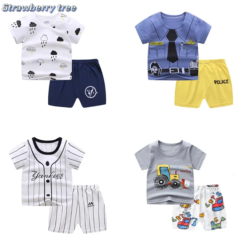 Clothing Sets born Baby Boys Girls Cartoon 100 Cotton Kids T shirts Summer Infant Short Sleeve Children Tracksuit Sports Clothes 230422