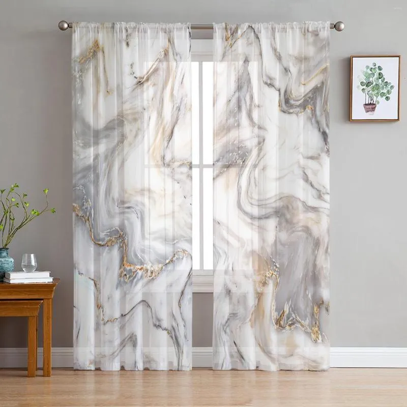 Curtain Abstract Marble Texture Tulle Sheer Curtains For Living Room Decoration Window Bedroom Kitchen Voile Organza Drapes