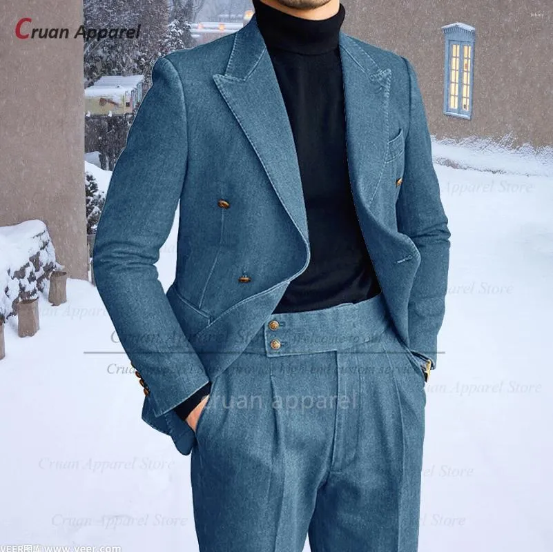 Men's Suits Est Denim Fabric Suit Sets For Men Casual Activities Fashion Outfits Homecoming Male Daily Costumes Jacket Pants 2 Pieces