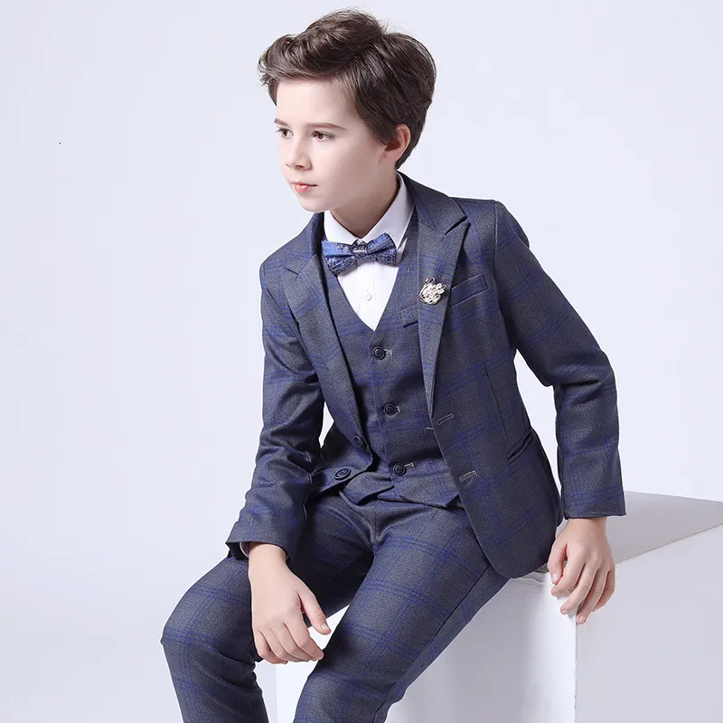 Suits Top Quality Boys Formal Suit Ceremony Wedding Campus Student Tuxedo Dress Gentleman Kids Costume Children's Blazer Clothing Set 230424