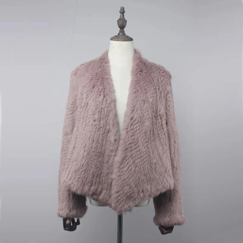 Parka da donna in vera pelliccia di coniglio lavorato a maglia cardigan cappotto giacca naturale fatto a mano colletto irregolare soprabito lavorato a maglia gilet capispalla 231123