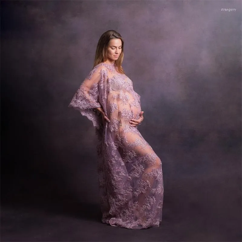 Party Dresses See Thru Prom Women Maternity Robes For Po Shoot Lace Applique Bridal Pregnancy Dress Gowns