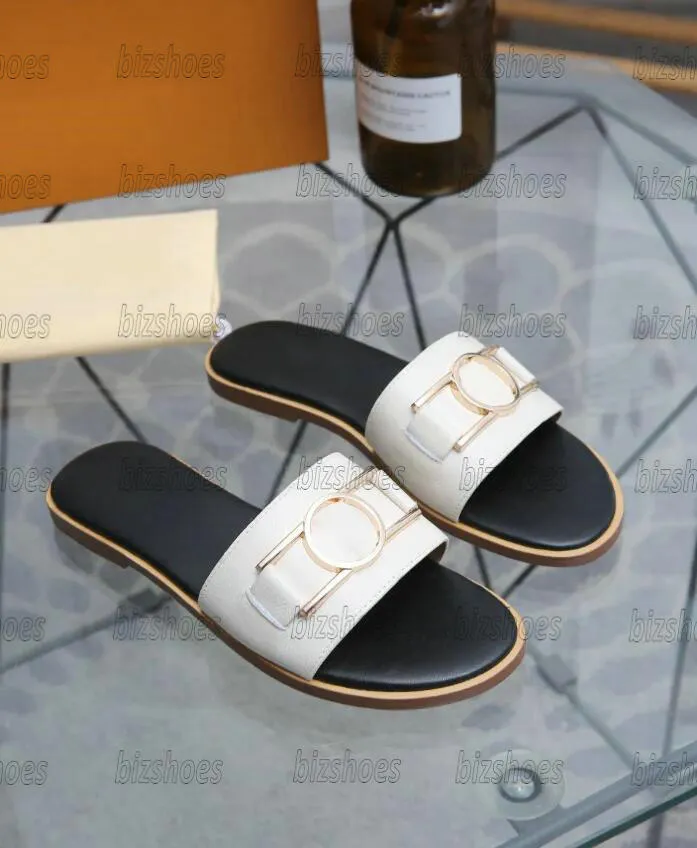 Дизайнерские женские шлепанцы Lock It Flat Mule Patent Monograms Brown Flower letter Женские шлепанцы Luxurys Summer Beach Slipper