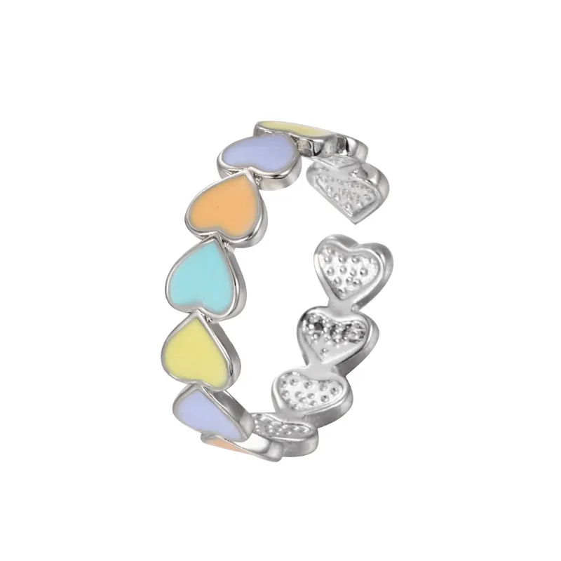 Cute Heart Open Ring Women Heart Finger Rings Gift for Love Girlfriend Fashion Jewelry Multicolor