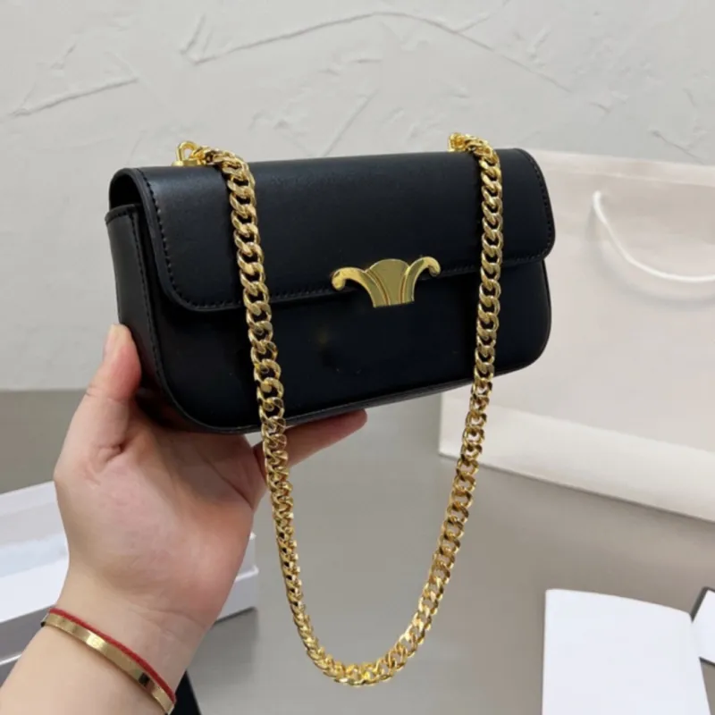 Kvinna triomfer axelväskor designer väska lyx kedja påse mode lady klaffar mini tote läder guld bokstav 5a