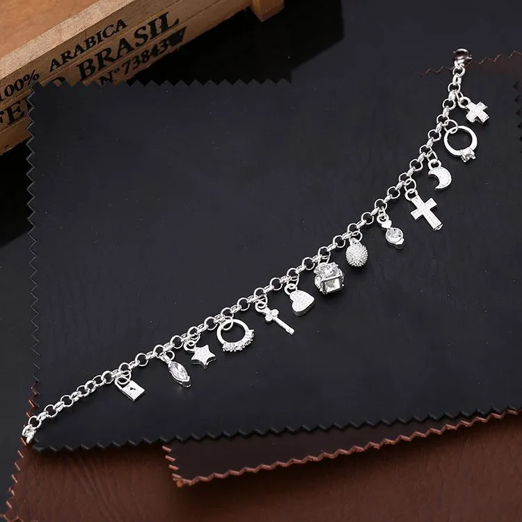 Bracelet à breloques en chaîne avec pendentif fait à la main, 13 pièces, pour femmes et filles, cadeau pour femmes, bijoux fins, cadeau de noël