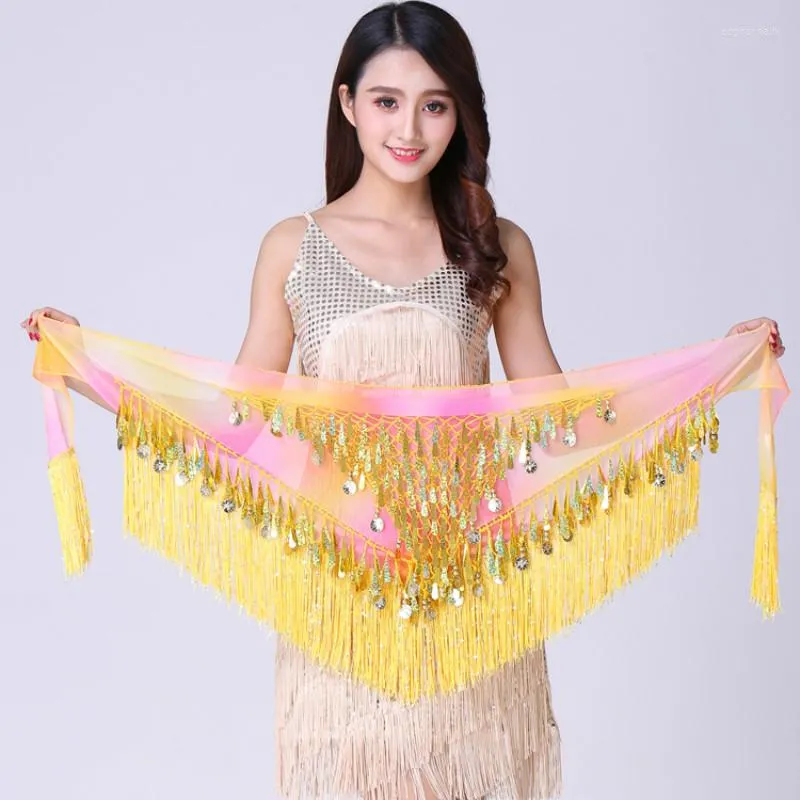 Scene Wear Female Belly Dance Hip Scarf Midje kedja Öva Tassels Triangel Thanddukskläder Wild