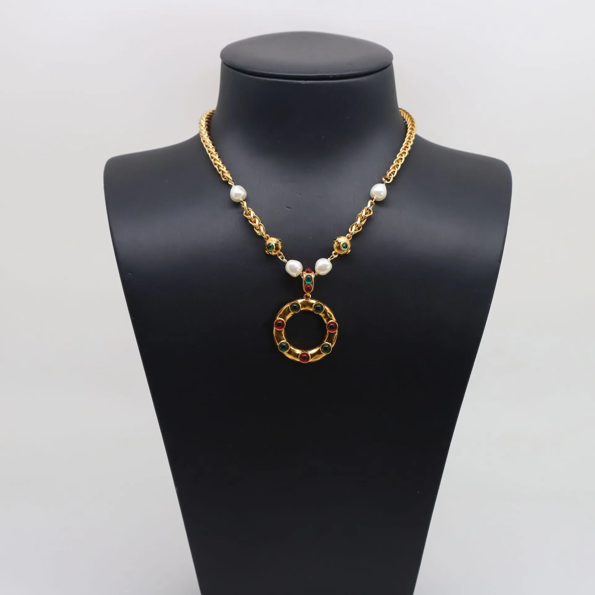 Pendant Necklaces Colorful Glass Pearl European and American Vintage Snake Bone Chain Women's Necklace