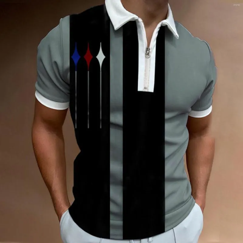 Camisetas para hombre, camisa con estampado de empalme a rayas de verano para hombre, camisetas de manga corta con cuello vuelto, altura media para hombres