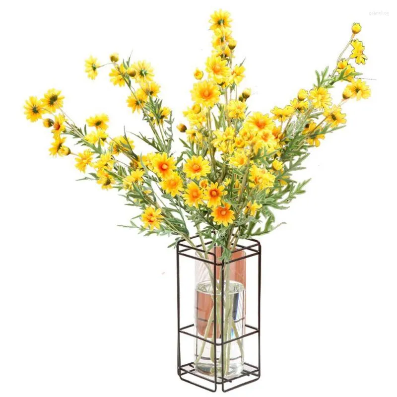 Vases Simple Office Ornaments Home Decoration Iron Art Frame Flower Arrangement Square Vase Glass Plant Pot