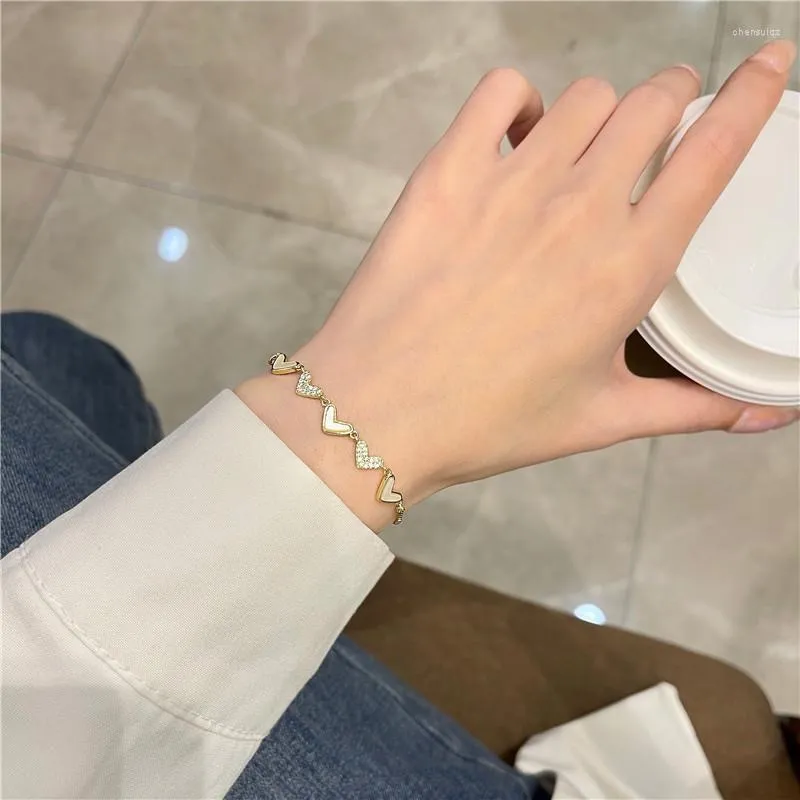 Link Bracelets Sweet Zircon Heart Bracelet For Female Adjustable Ins Niche Design Korean Style Simple Personalized Small Charm