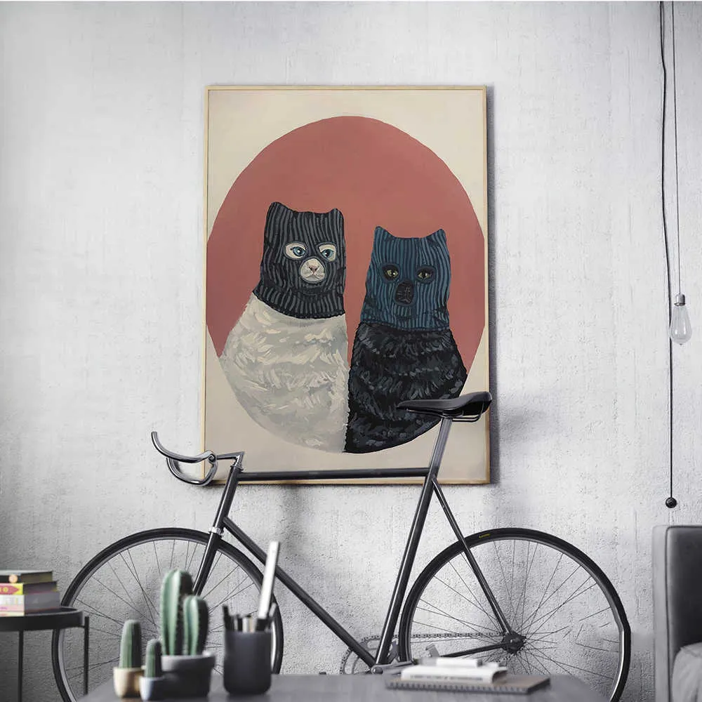 Carta da parati Gatto con maschera Stampe su tela Pittura Poster Ladro Gatto Animale Moderno Nordic Immagini da parete Arte per camera dei bambini Camera da letto Decorazioni per la casa J230224