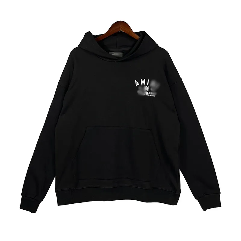 Moda de rua amiryes carta logotipo impresso solto casual masculino preto pesado terry hoodies