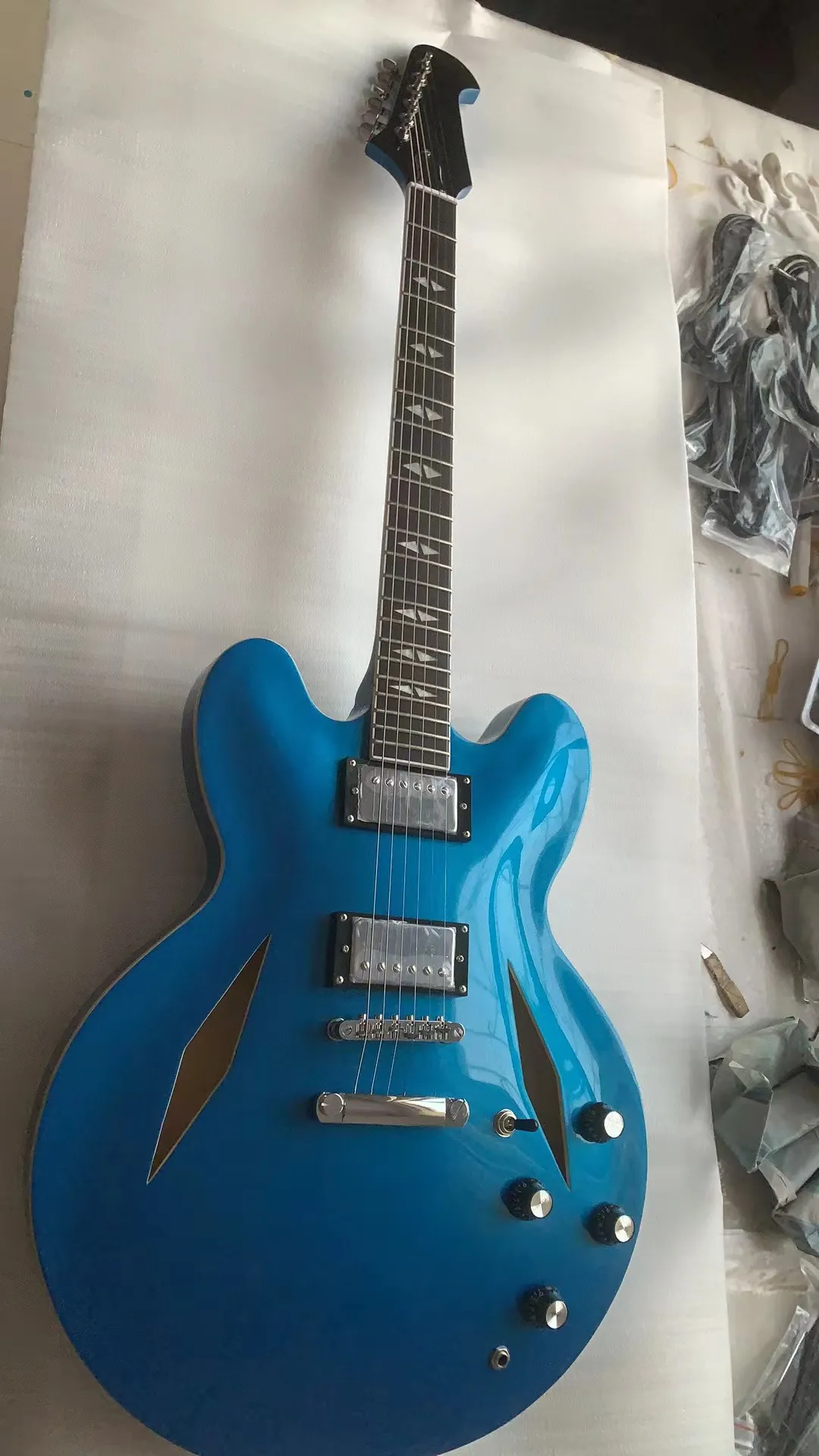 free shipping new custom blue Jass electric guitar with Diamond hole Wholesale and retail