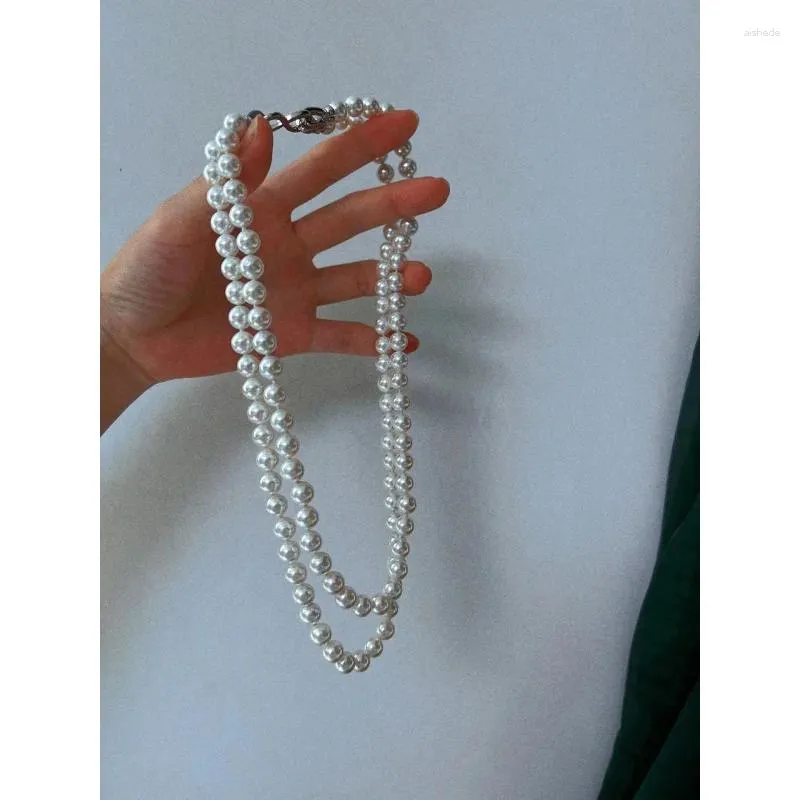 Choker High-Grade Strong Light Natural Deep Sea Shell Pearl And Long Double-Layer Necklace Sweater Chain
