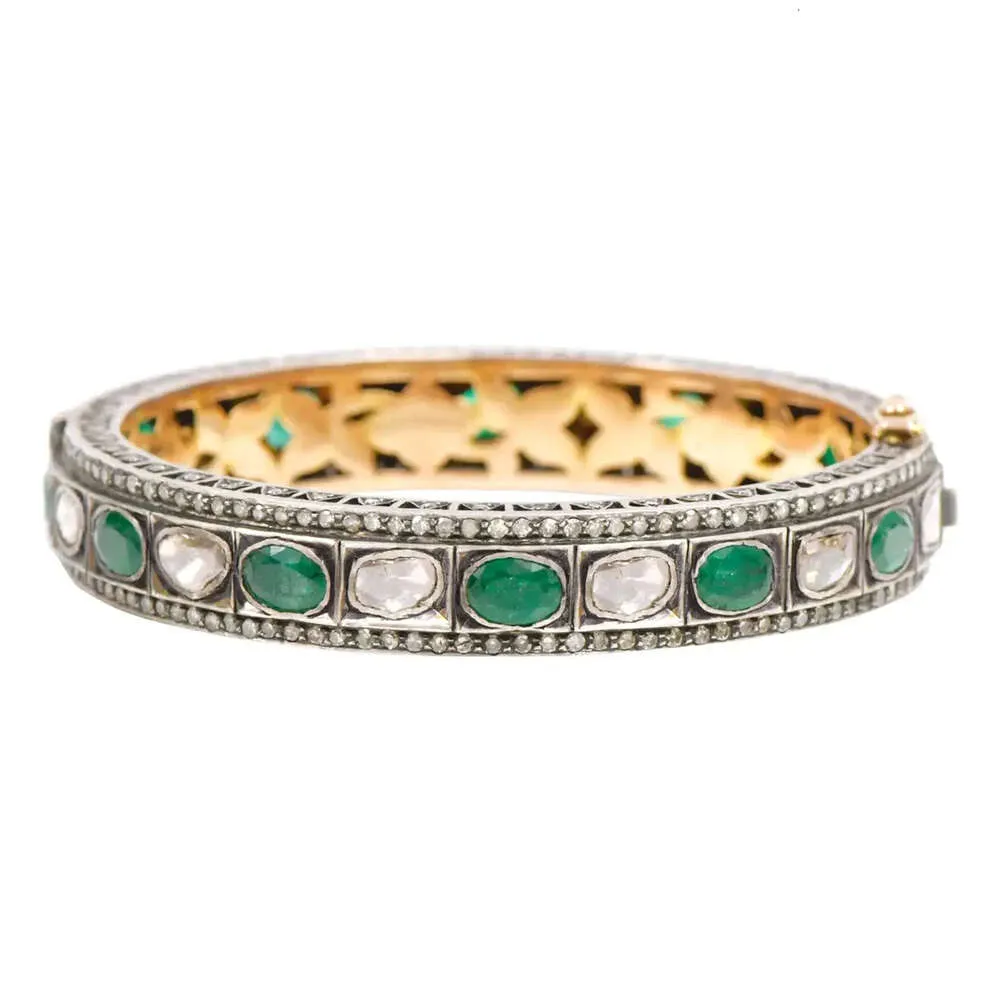 Engagement Emerald Uncut Diamond Bangle Easter Sterling Sier Jewelry Gift For Her Polki