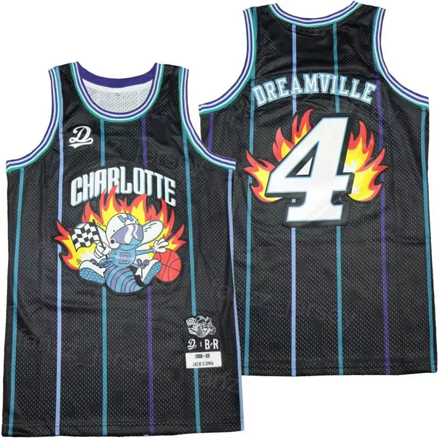 Moive Basketball BR Remix 4 Dreamville Jersey Vintage Nefes Alabilir saf pamuk kazak takımı Renk Siyah Retro Spor Hayranları Hiphop Üniversitesi Külot Üniforma