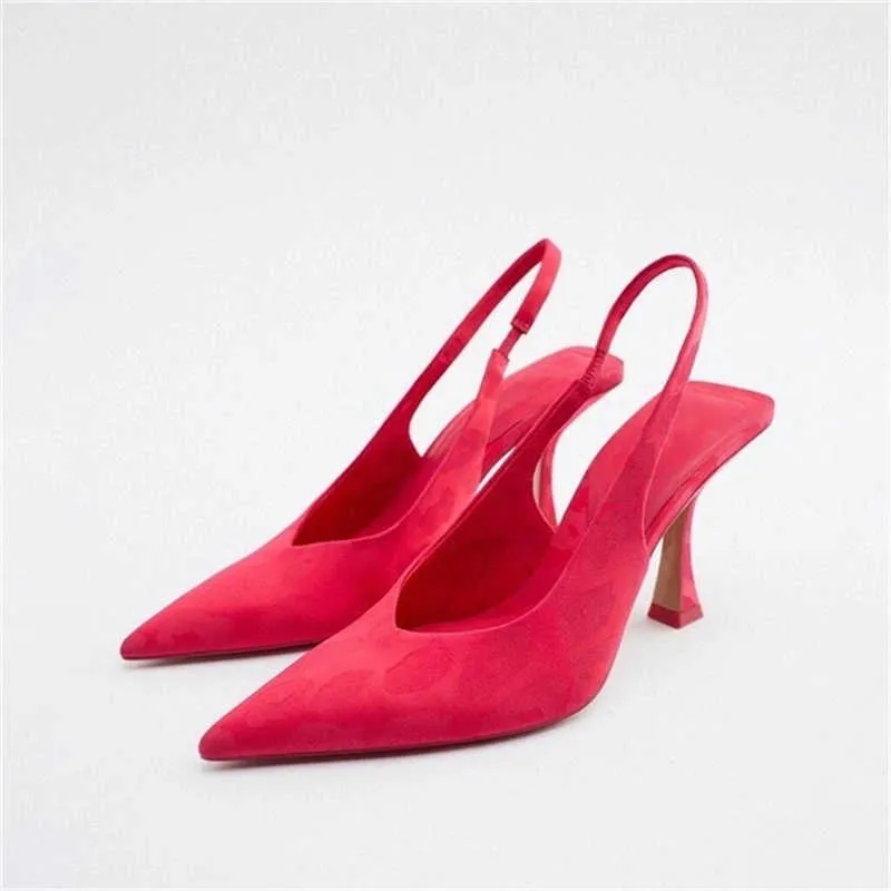 Sandales imprimé rouge pompes été femmes élégant vert léopard talons hauts Sexy Slingback femme bout pointu à talons 230406