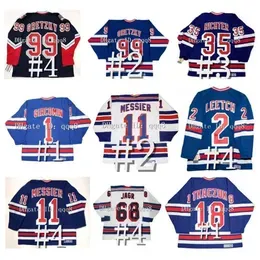 q888 Vintage Wayne Gretzky Hockey Jersey Brian Leetch Mark Messier Jaromir Jagr Mike Richter James Patrick Ron Greschner ROD GILBERT Adam Graves