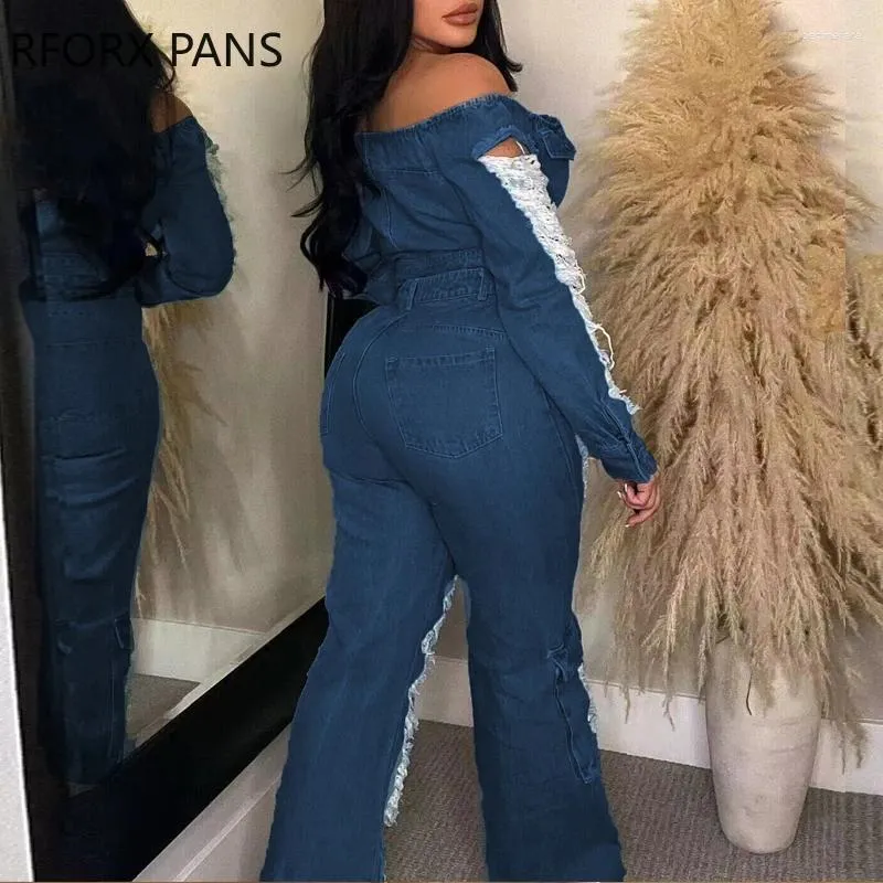 Off the shoulder blue jean jacket sales