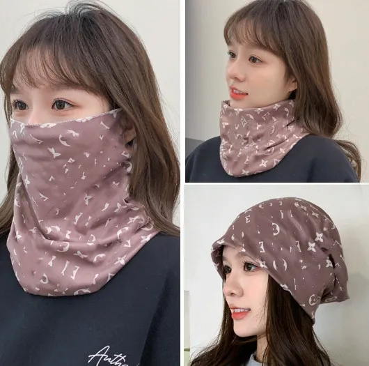 All-match Plush Ear-Hanging Changeable Mask Neck Protection Windproof Coldproof Warm Neckerchief Cover Autumn and Winter Printing Women's Outdoor Cycling Knitted