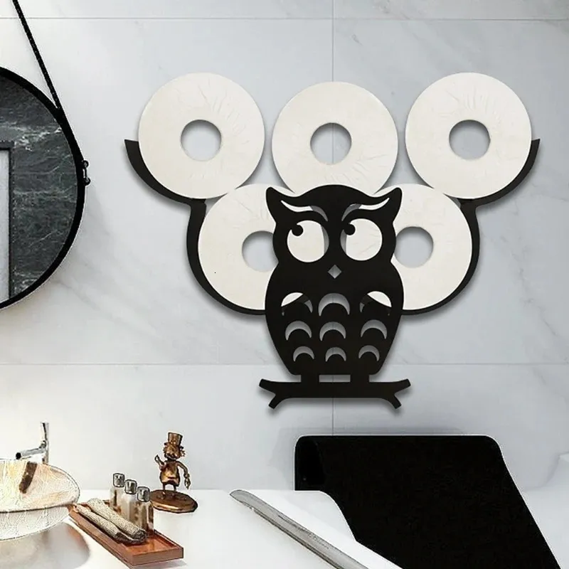 Toilet Paper Holders Staring Owl Cute Cast Iron Animal Black Paper Towel Holder Wall-Mount Bath Tissue Toilet Roll Jewelry Organizer Bronze M4YD 231124