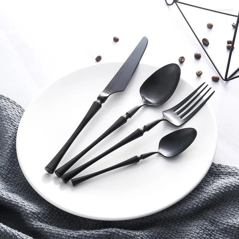 Essgeschirr stellt Großhandelslöffel-Schwarz-Goldbesteck-gesetzte Gabel-Löffel-Messer-Weihnachts24pcs/set Edelstahl-Abendessen-Tropfen-Schiff ein