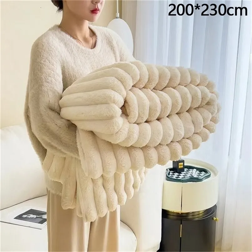 Cobertores cobertor confortável coelho artificial pelúcia outono cobertores quentes para camas coral velo sofá lance macio engrossar folha de cama 231116