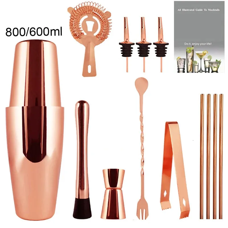 Bar Tools 3-12Pcs/Set Cocktail Shaker Bartenders Black/Rose Gold 800ml 600ml Shakers Wine Stopper Bar Accessories Bars Barware With Recipe 231124