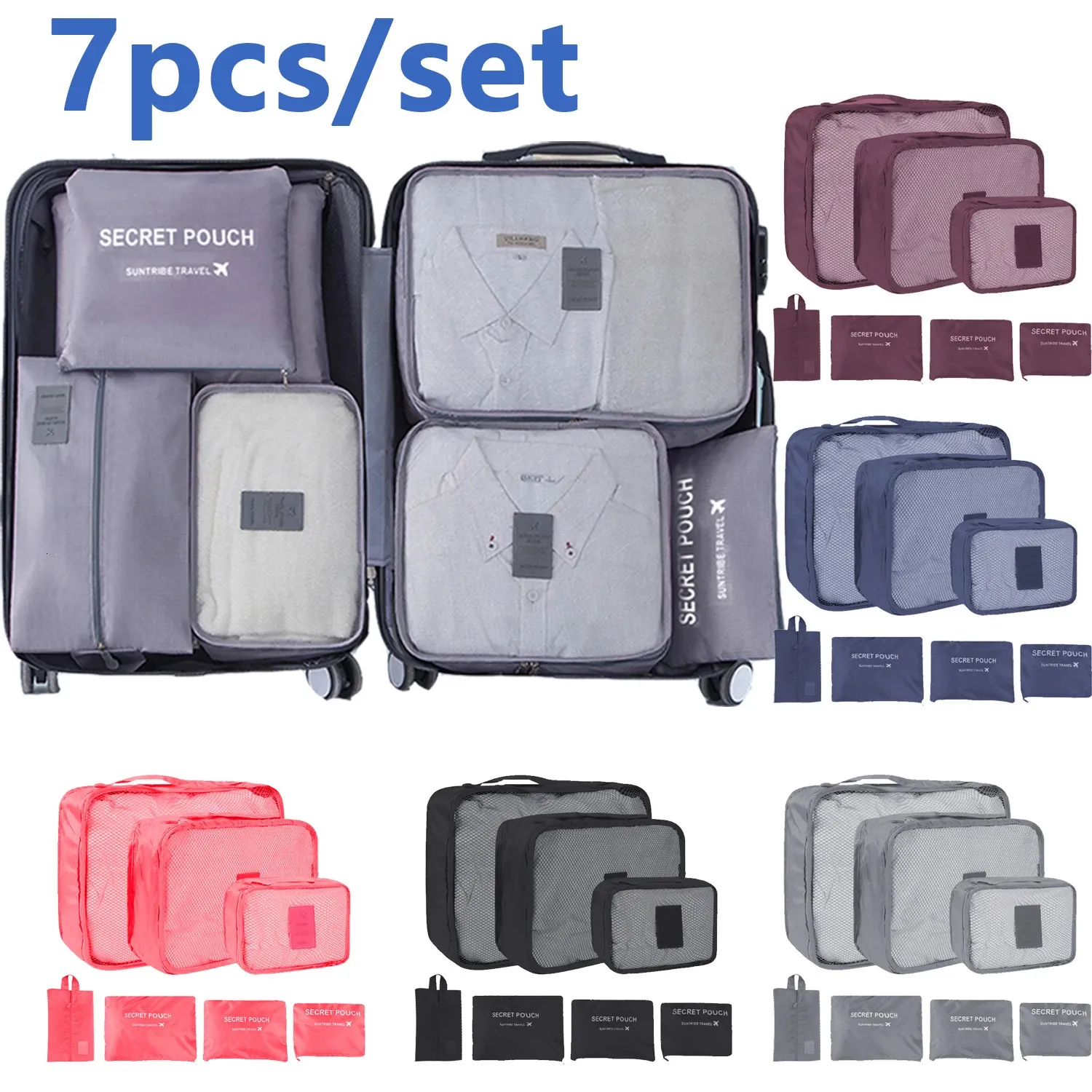 Sacs de rangement 76pcs sac de voyage grande capacité valise bagages vêtements tri organisateur ensemble pochette étui chaussures emballage cube 231123