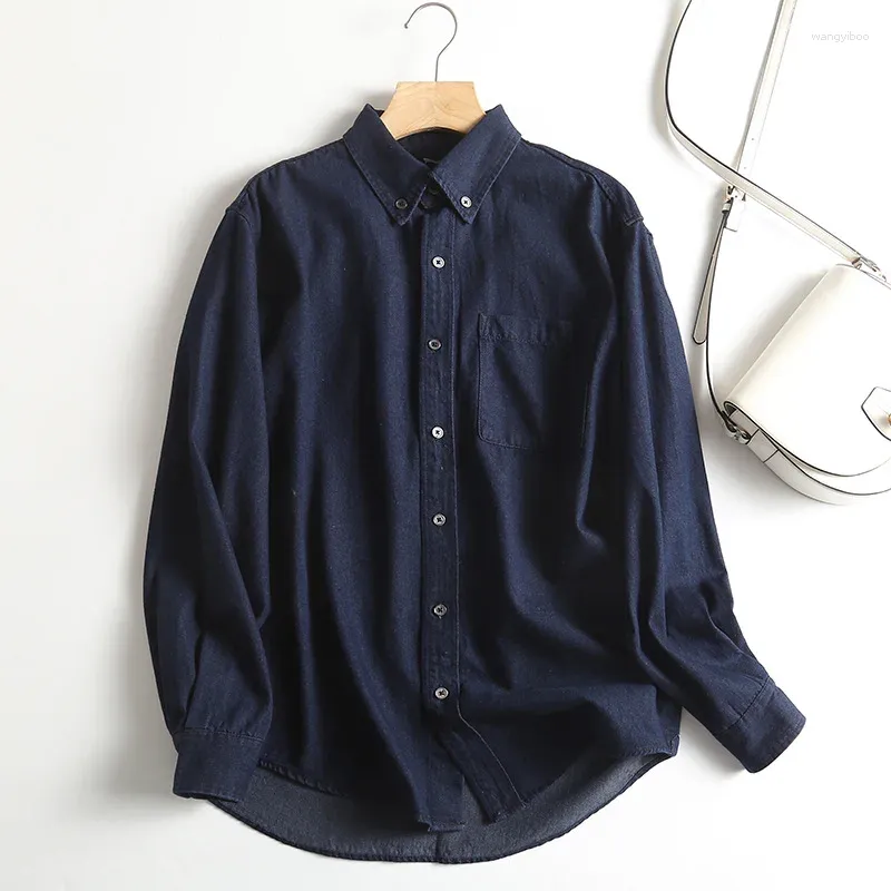 Mäns avslappnade skjortor vår och hösten arbetskläder stil japansk retro denim randig skjorta