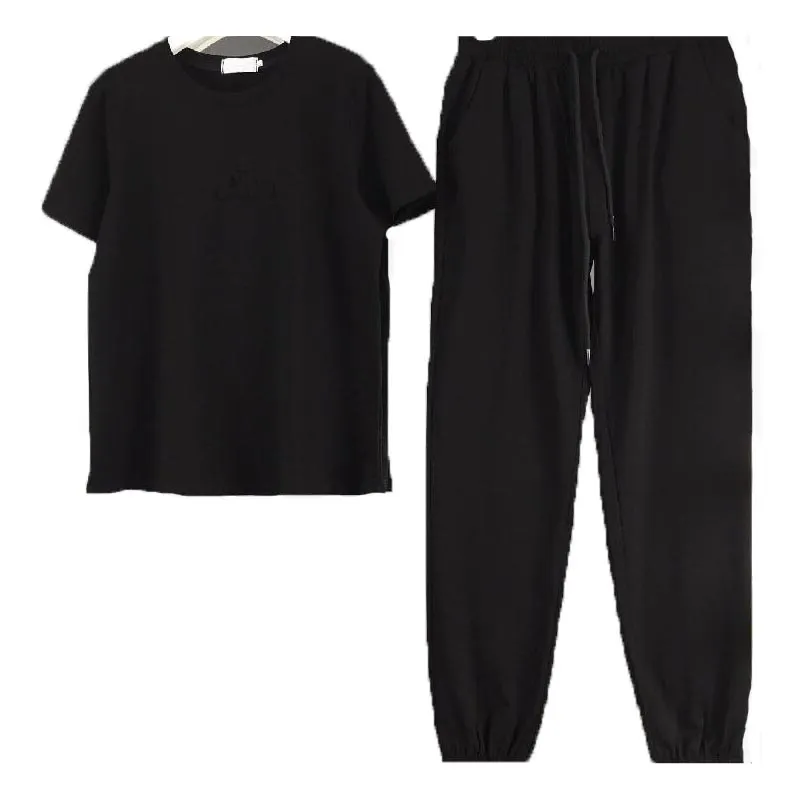 SS Womens Two Piece Set T Shirt Trousers Tracksuits Short Set Sport Svär nya sportkläder Triangel Kortärmad Spring Short Sleeve Elastic midja Casua Lsportswear