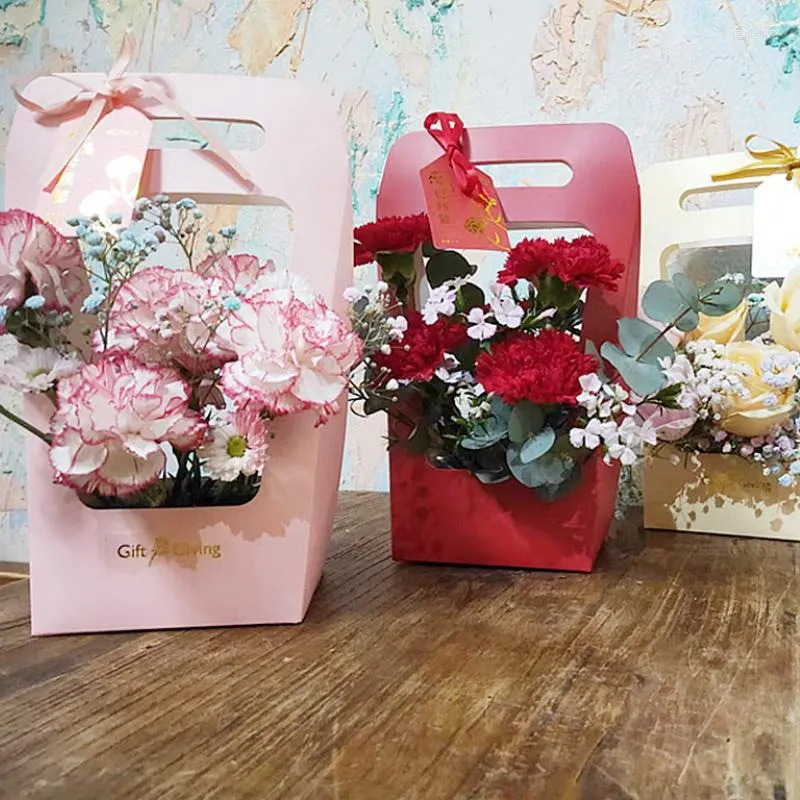 Confezione regalo 13x10x29 cm Borsa per composizioni floreali portatile Finestra Insegnante Bouquet di San Valentino Confezione Scatola singola per mamma 10 pezzi