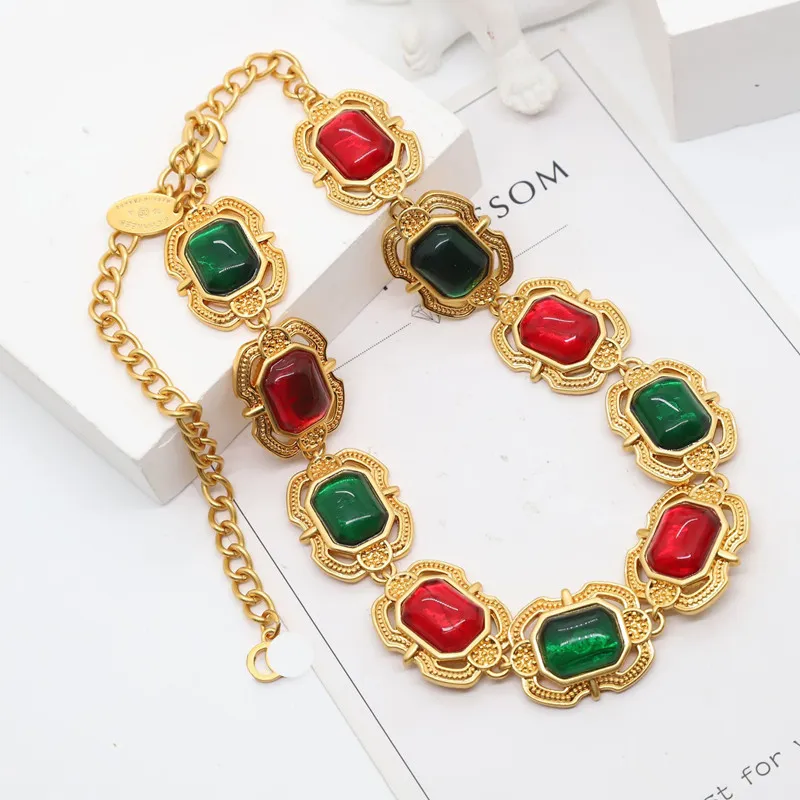 Pendant Necklaces Fashion Ancient Gold Brass Colorful Glaze Palace Style High Quality Women's Necklace