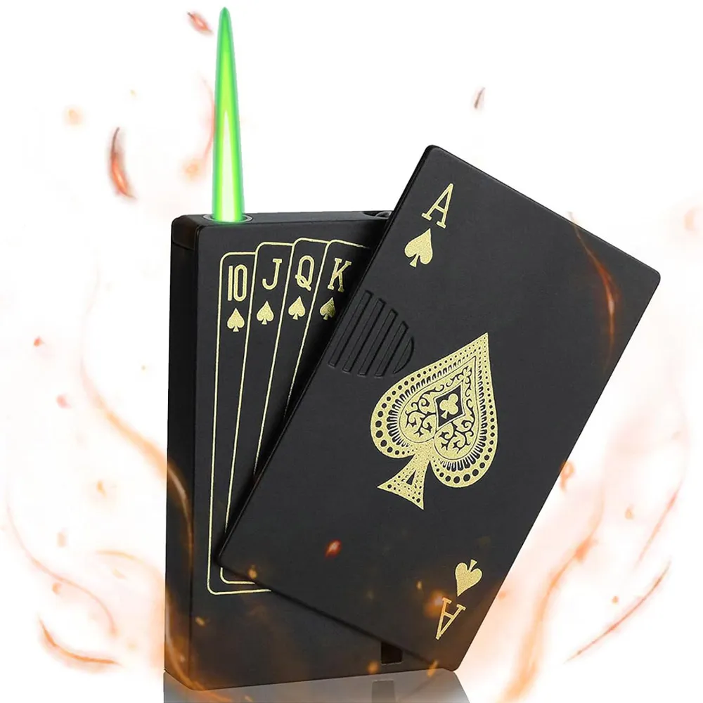 Torche à Jet rechargeable, briquet de Poker à flamme verte, briquet en  forme de carte de jeu de Poker, allume-cigare, torche à Jet, jouet amusant