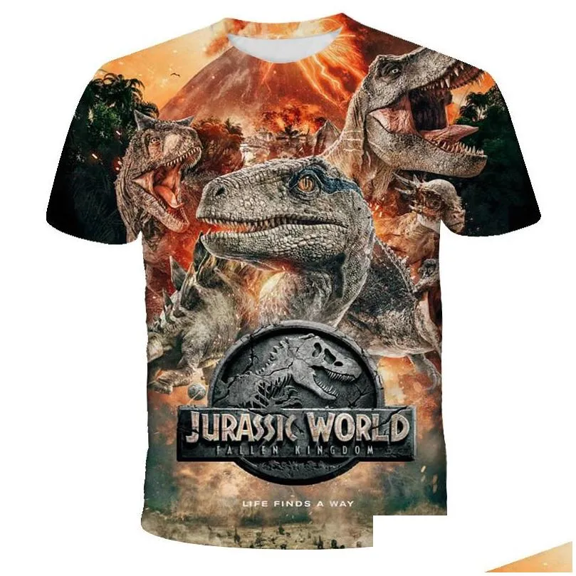 Футболки юрского мира мир падший королевство прохладная голова динозавров 3D-печатная футболка мальчики и девочки хип-хоп футболка