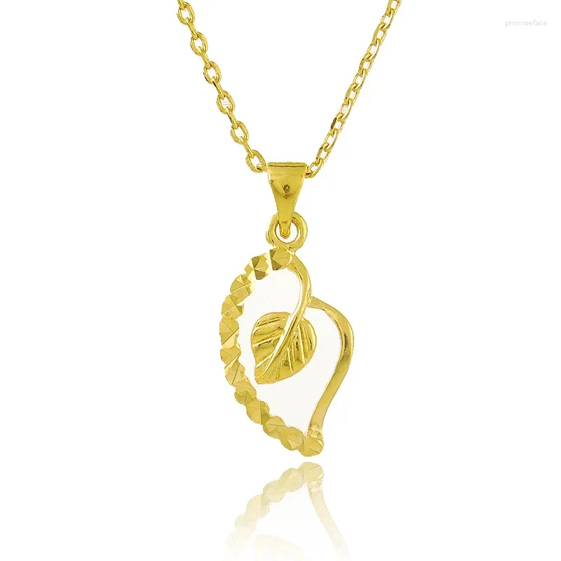 Choker SAIYE Pure Gold 24K Necklace Plating Leaf Pendant 45CM Cross Chain Ladies Wedding Jewelry