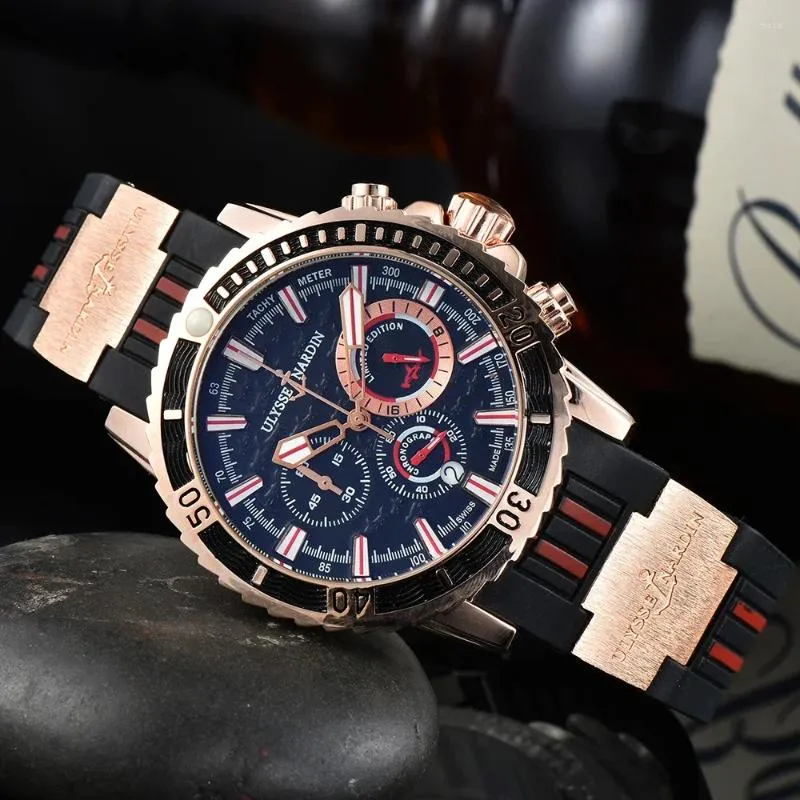 Orologi da polso Moda Nero Ulysse Orologio al quarzo da uomo Qualità di lusso Delicato quadrante a tre lancette Orologio con cinturino unico Relogio Masculino