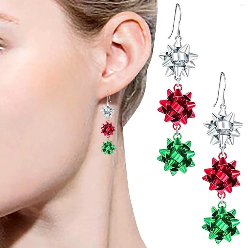 Boucles d'oreilles pendantes noël femmes filles vacances géométrie colorée boule symétrique Pendientes