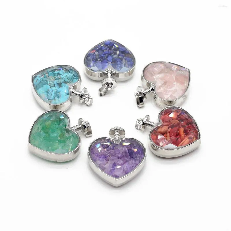 Charms Natural Stone esmagada em forma de coração Pingente de garrafa para fazer um colar de jóias de charme DIY Acessórios de amor