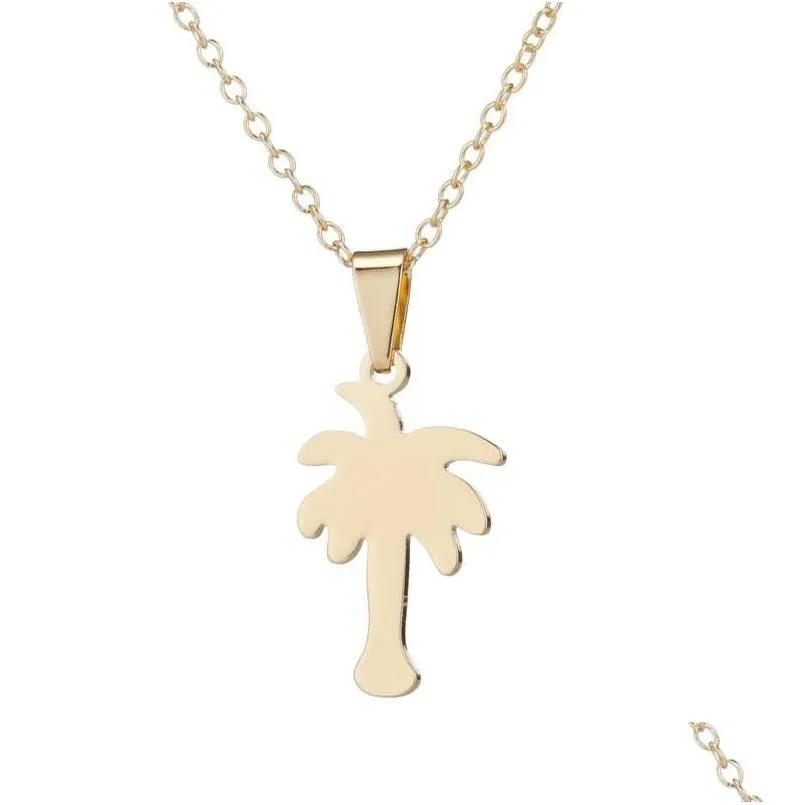 Pendant Necklaces Coconut Tree Pendant Necklace Stainless Steel Gold Chains Plant Necklaces Women Summer Beach Fashion Jewelry Drop De Dhwtk