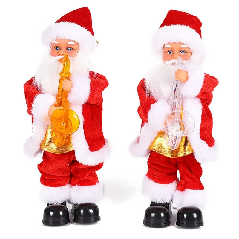 Fournitures de jouets de Noël Décorations de joyeux Noël pour la maison Musique électrique Poupée du Père Noël Glowing Swing Dancing Peluche Toy Xmas Navidad Noel Gift 231124