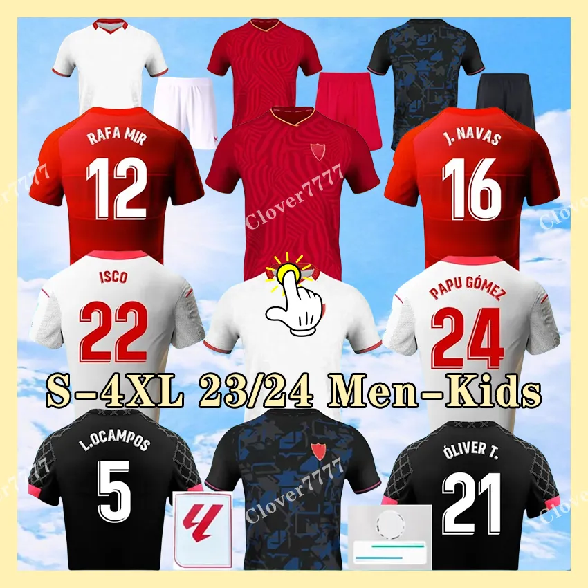 23 24 Sevilla Sevillas voetbalshirts finale L.OCAMPOS SUSO JONG Maillot GUDELJ K.REKIK TECATITO MUNIR RAFA 2023 2024 thuis weg 3e heren kindertenue voetbalshirt jongenssets 4X