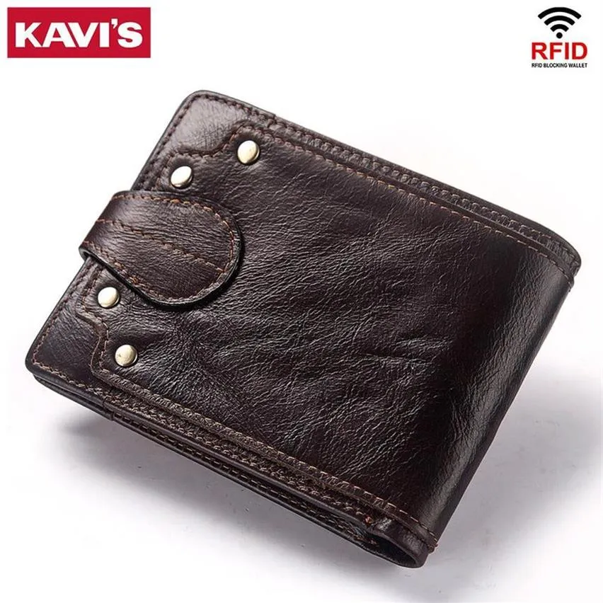 Kavis Genuine Cow Leather Male Wallet Purse masculina Pequena Couro RFID Perse Mini Card Storage Walet Bag Hasp Coin Purse199n