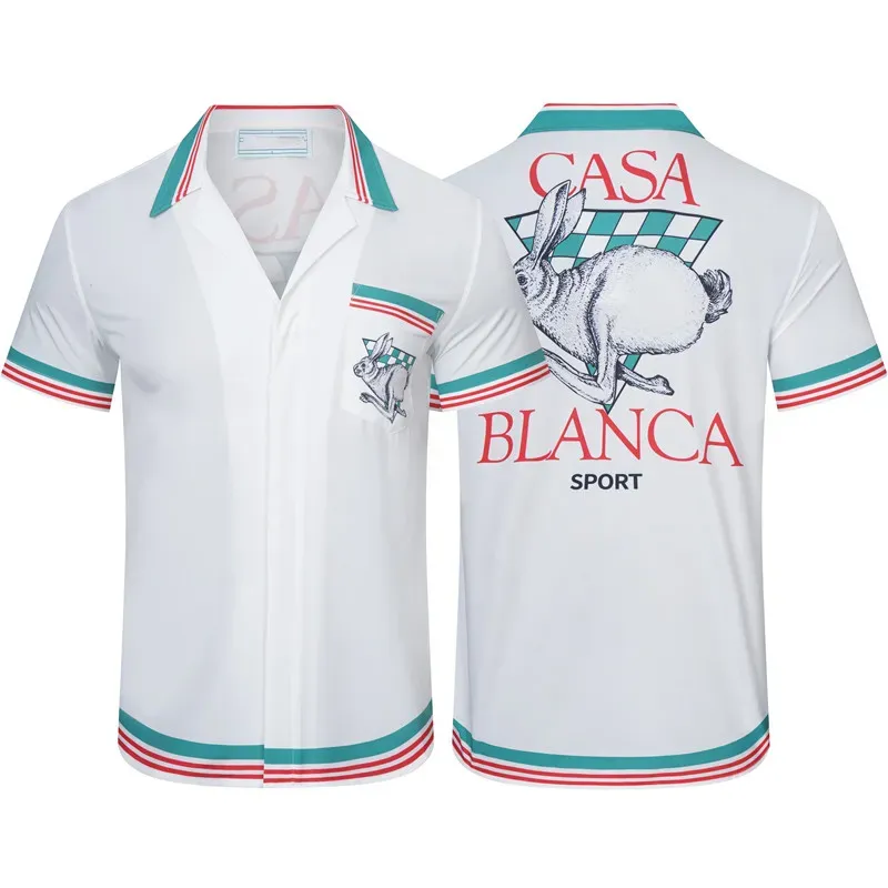 Moda Casablanca-s 23ss Esportes Malha Coelho Seda Homens Designer Camisa Havaiana Camisa de Manga Curta Masculina Slim Fit Vestido Tipos de Camisa