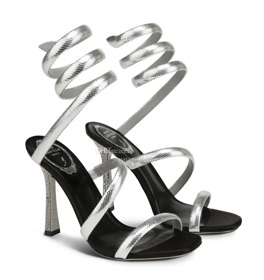 S S 2023 Rene Cleopatra Sandals Shoes Gold Silver Snakeskin Printed Wider Straps Caovillas Crystal Encrusted High Heels Party Evening Dress Elegant Walking EU35 43 From 71 17 DHgate