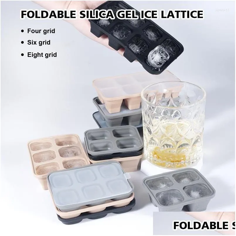 Bakvormen Bakmods 4/6/8 Grid Ice Tray Mold Box Herbruikbare Sile Cube met verwijderbaar deksel Diy Drop Delivery Home Garden Kitchen, Di Dhwik