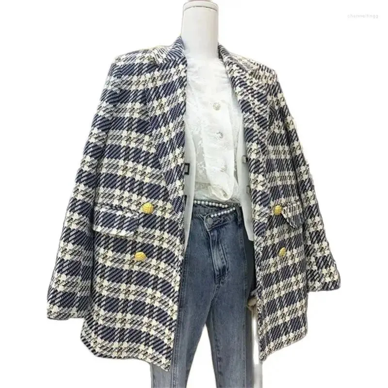 Costumes pour femmes élégant épais Plaid Blazer costume veste 2023 automne hiver Blazers coréen à manches longues simple boutonnage manteaux filles Top 42